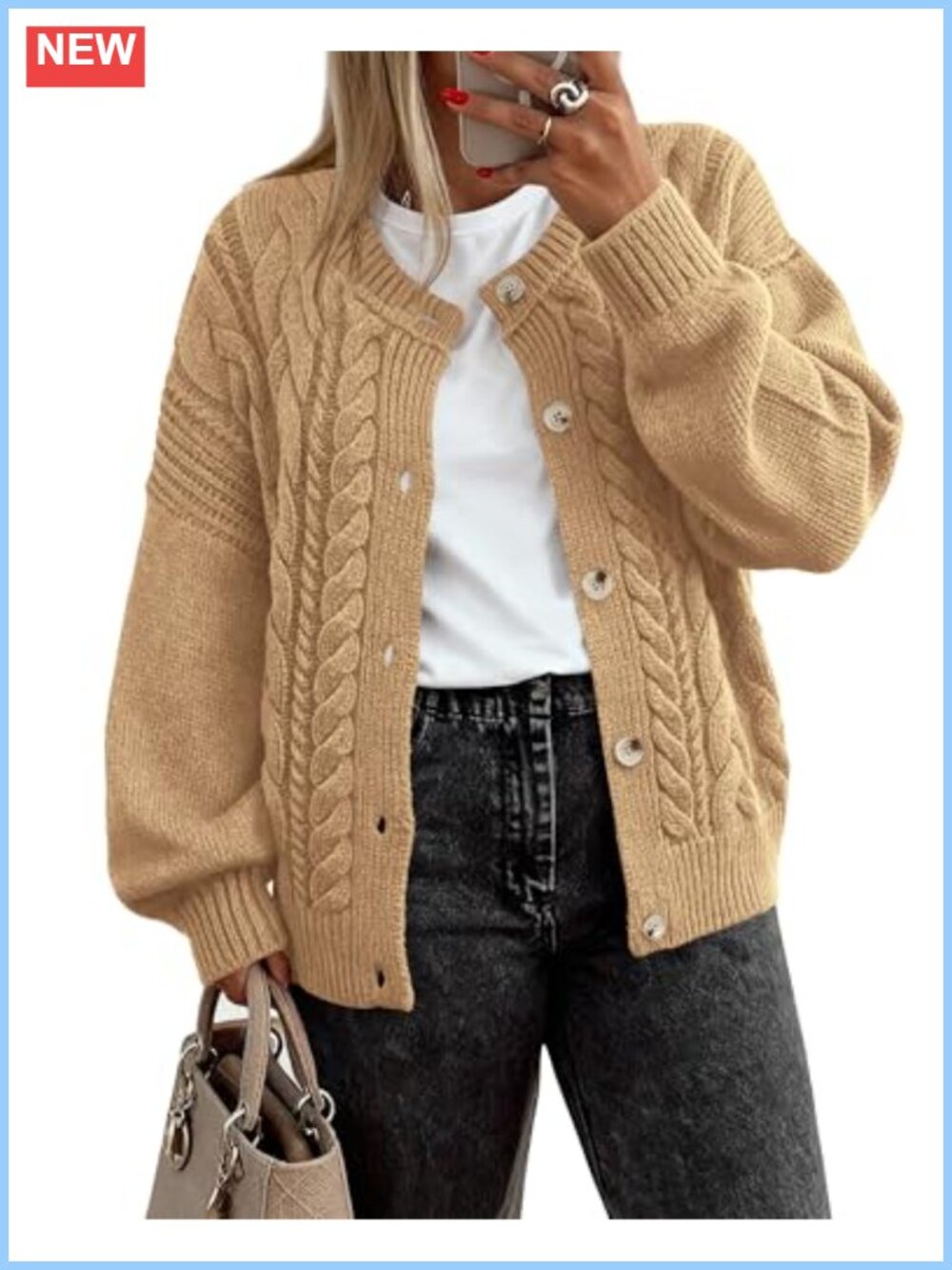 Chunky Cable Knit Button Cardigan Loose Fit Winter Outerwear
